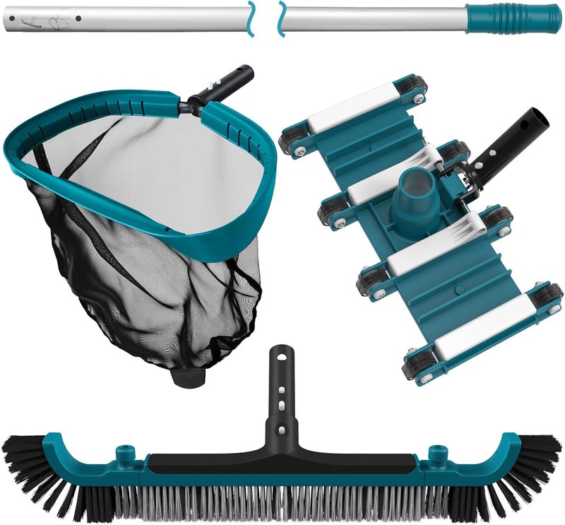 POOLWHALE Deluxe Swimming Pool Cleaning Kit Including Pool Net and Vacuum Head, Pool Brush with 13Ft Pole for Above Ground & Inground Swimming Pools - Image 1